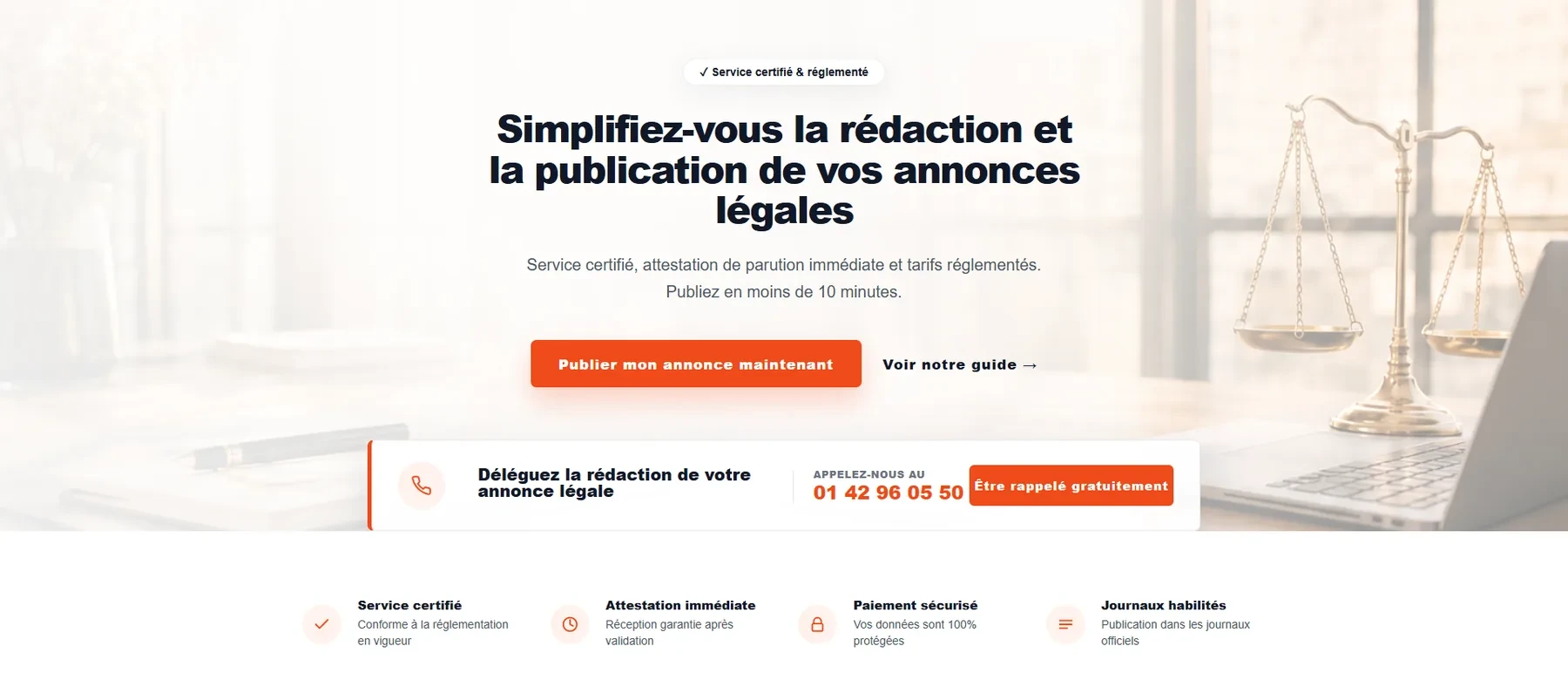 Plateforme de publication d’annonces légales Ferrari & Cie, page d’accueil