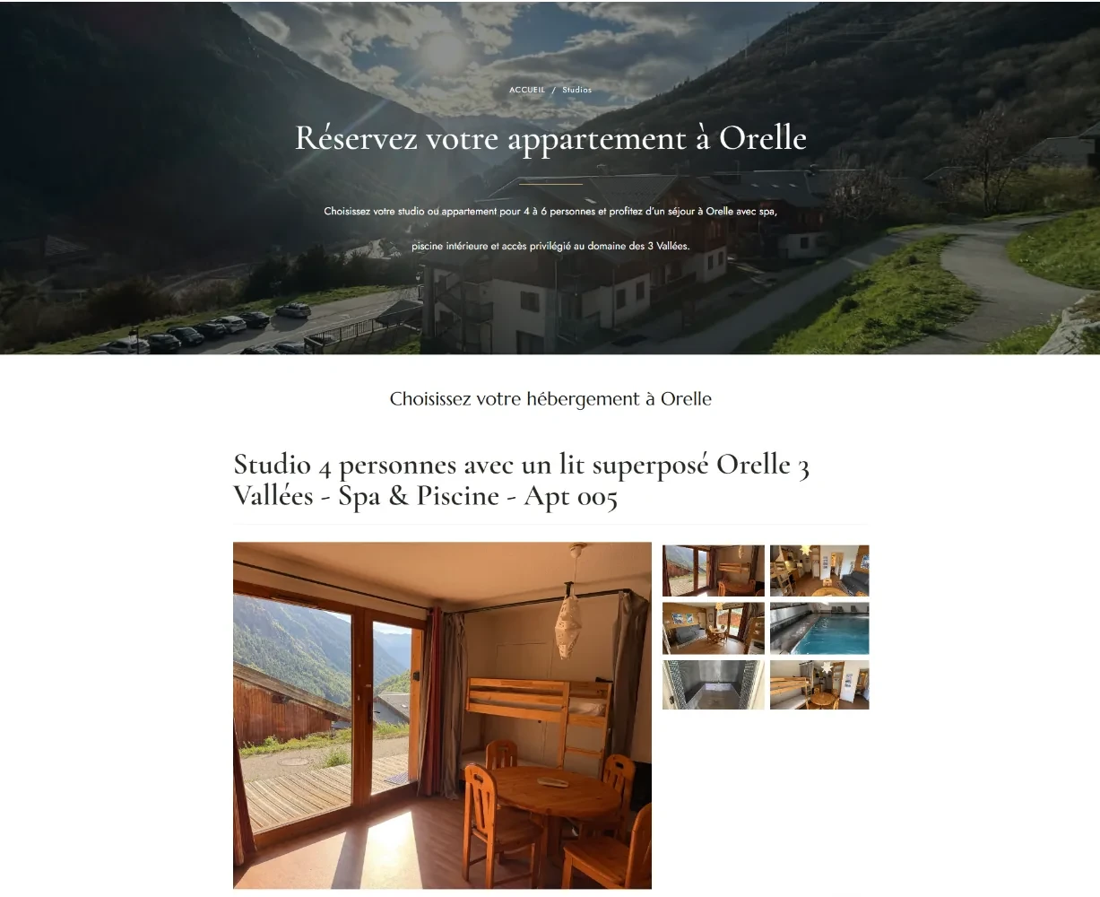 Page de réservation d’un appartement Orelle Les 3 Vallées