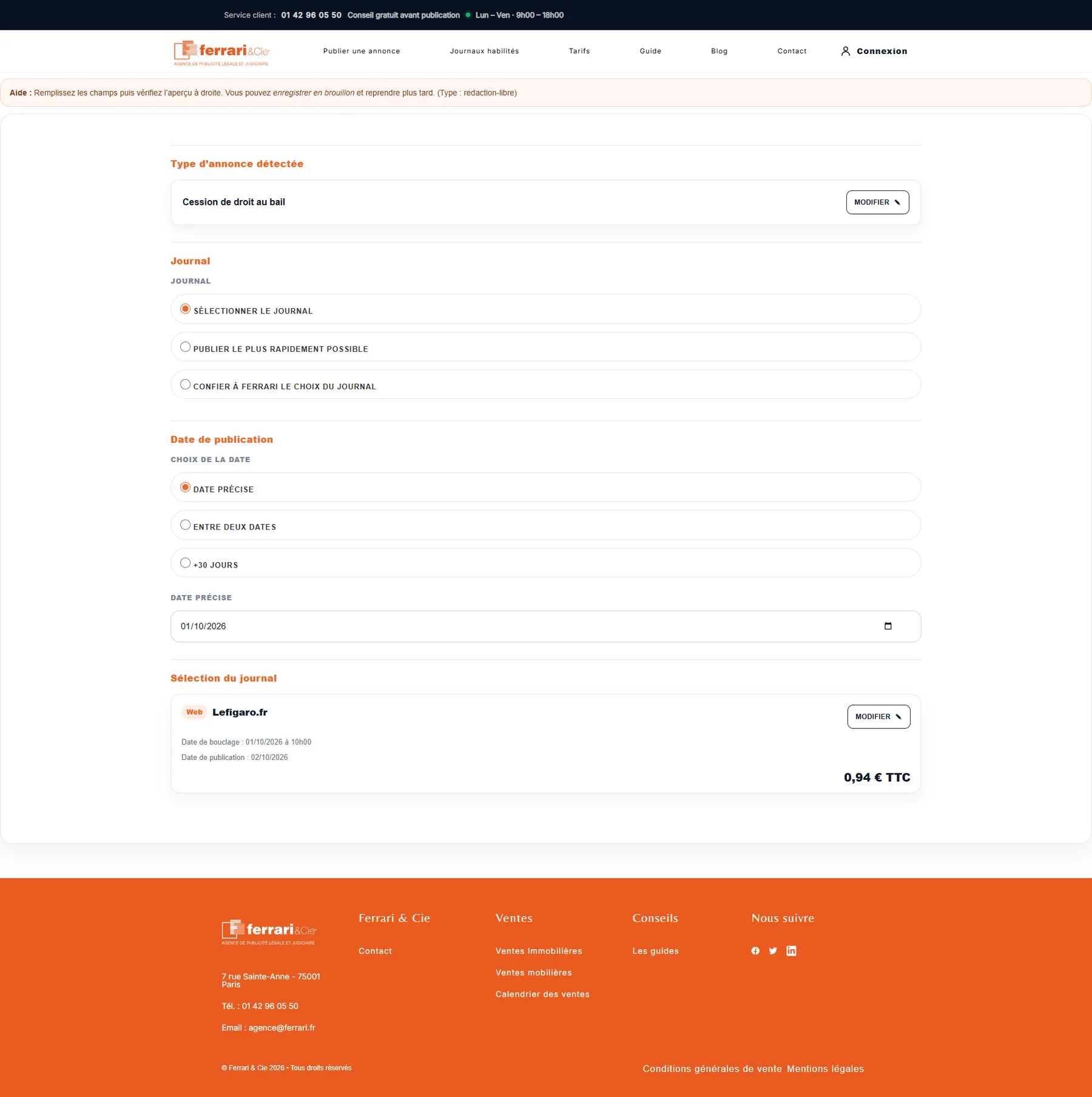 Écran réel du workflow de publication Ferrari & Cie développé par DEV EVOLUER